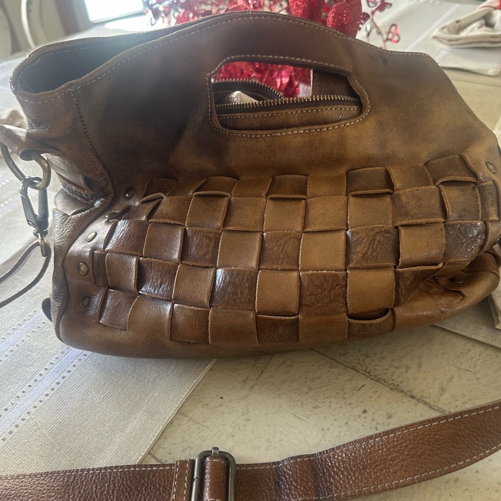 Bed Stu Woven Brown Leather Shoulder Bag